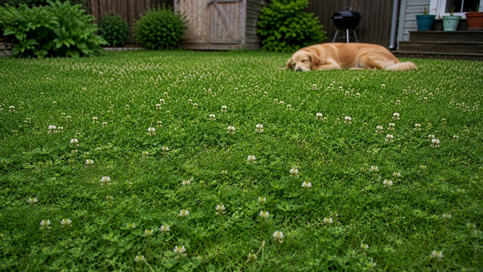 Eco-friendly ground covers suited for best for dogs, shown thriving in a realistic best for dogs yard setting