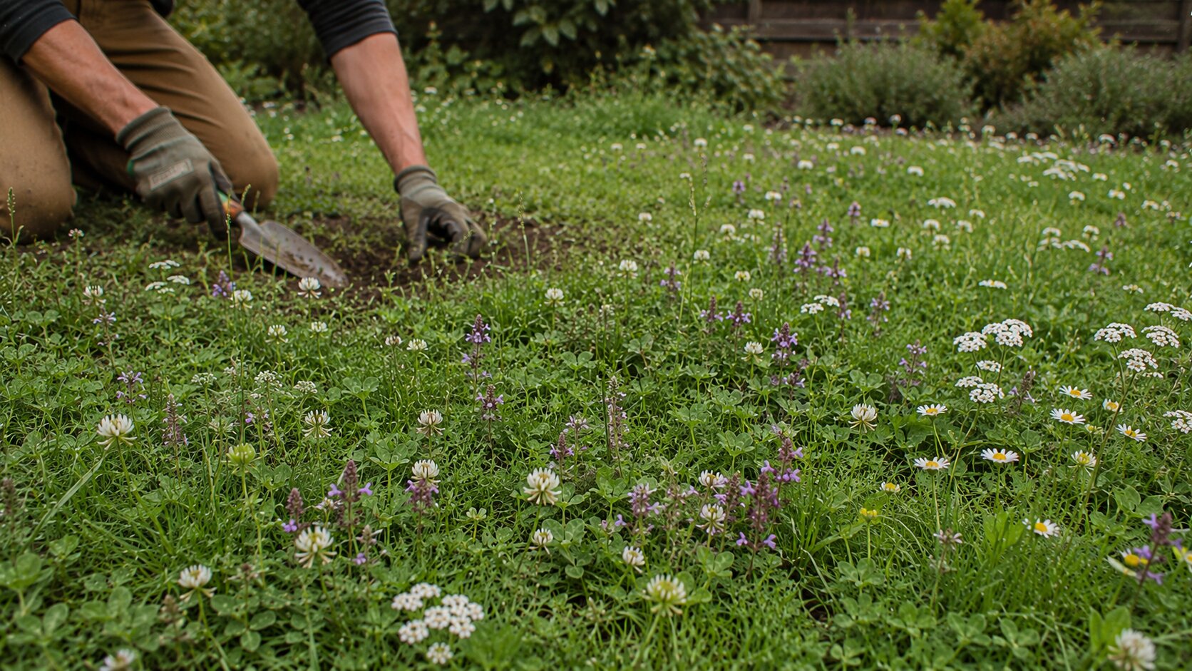 Illustration of ecological landscapers professionals at work installing and maintaining eco-friendly ground-cover lawns
