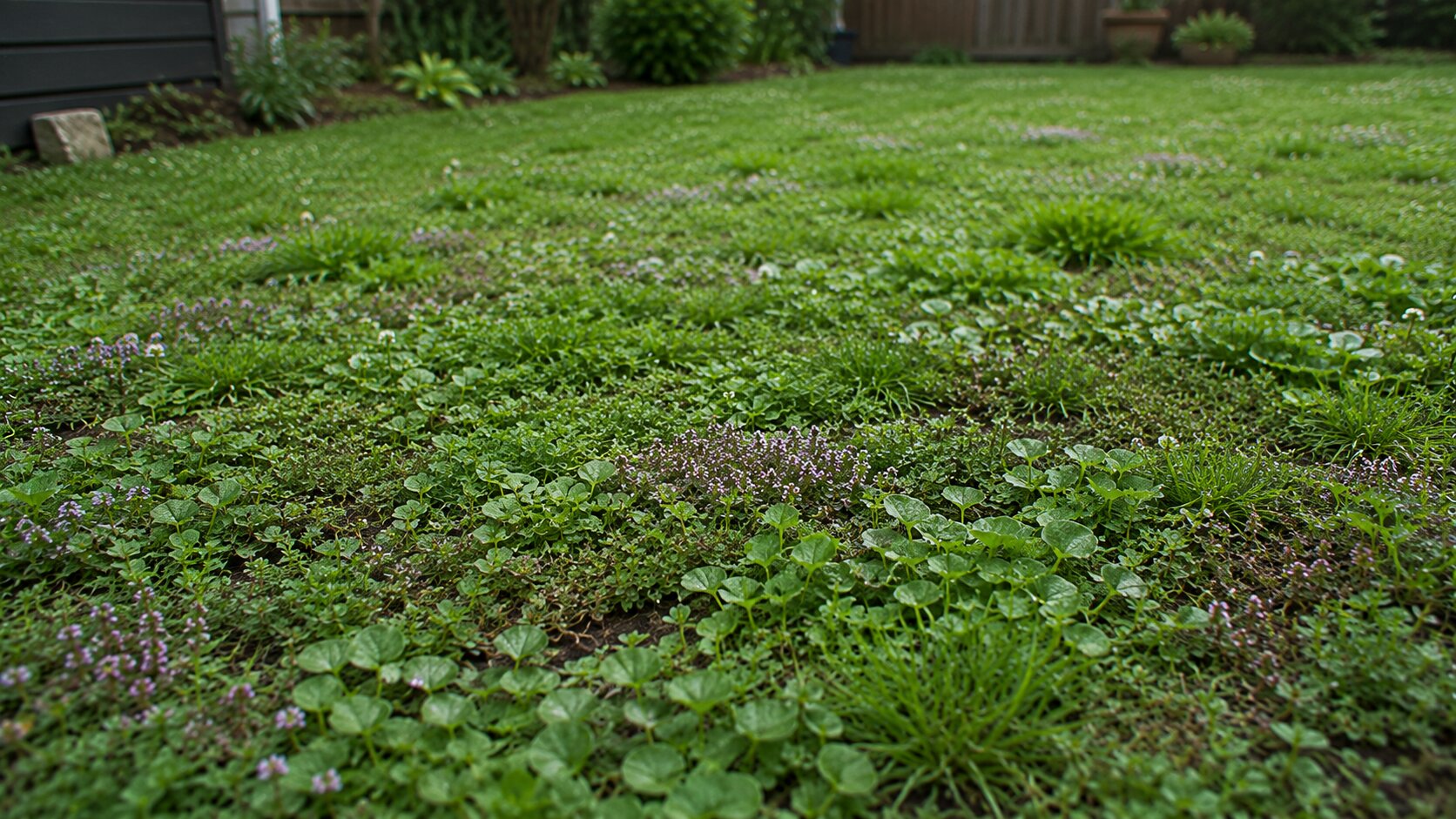 Editorial illustration of Competitive Lawn’s custom eco-lawn blend service helping a homeowner plan an eco-lawn